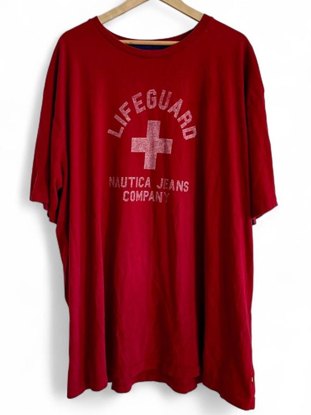 Nautica Lifeguard Graphic Tee Oversized Red Surf Rescue Cotton Y2K Streetwear 3X - Picture 2 of 6